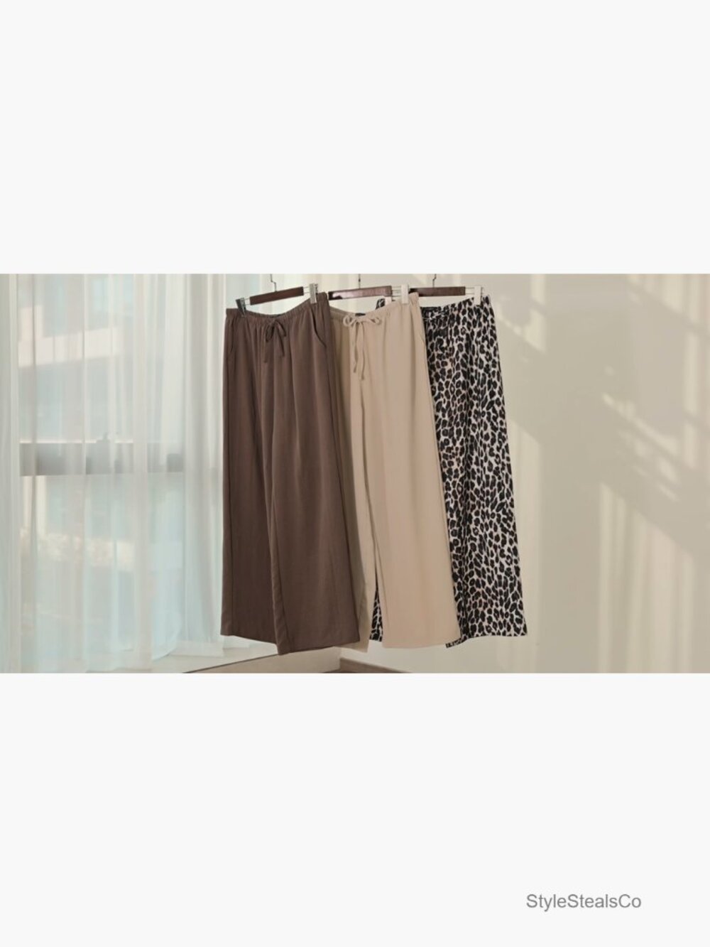 Wide Leg Palazzo Pants with Pockets Flowy Drawstring Elastic Waist Trousers - Picture 6 of 7